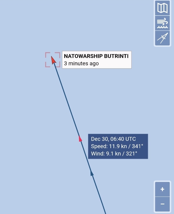 Itinenerari qe eshte duke ndjekur "Butrinti" per kthimin ne Shqiperi