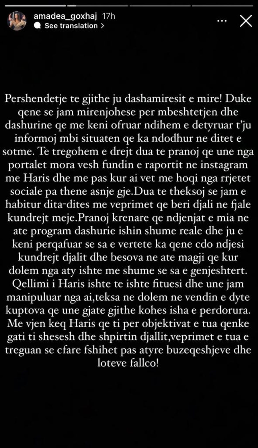 “Më manipuloi”; Amadea konfirmon ndarjen nga Haris (me një