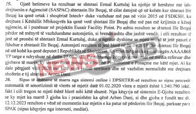 Pjese nga hetimet e SPAK per Ilir Beqaj