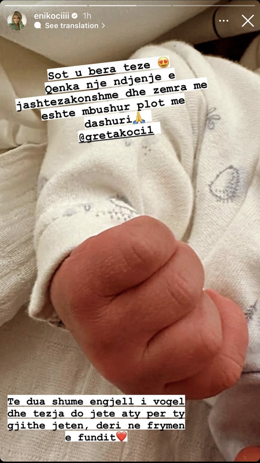 Greta Koçi bëhet nënë; teze Eni emocionon me fjalët