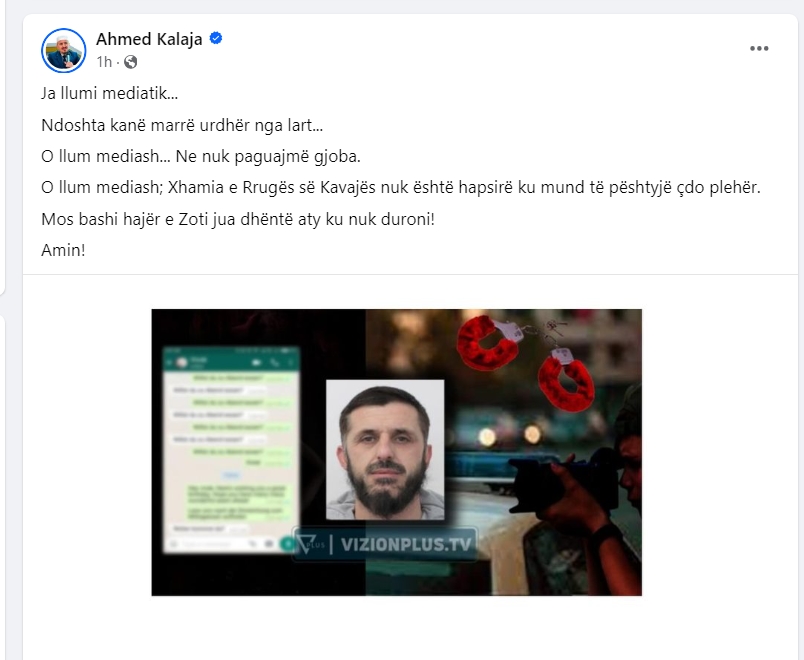 Postimi publik i hoxhes Ahmed Kalaja ne llograine publike ne Facebook