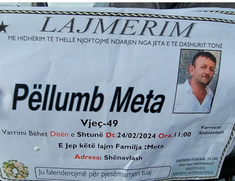 Larjmeri i vdekjes se 49-vjeçarit/ Ne foto Pellumb Meta