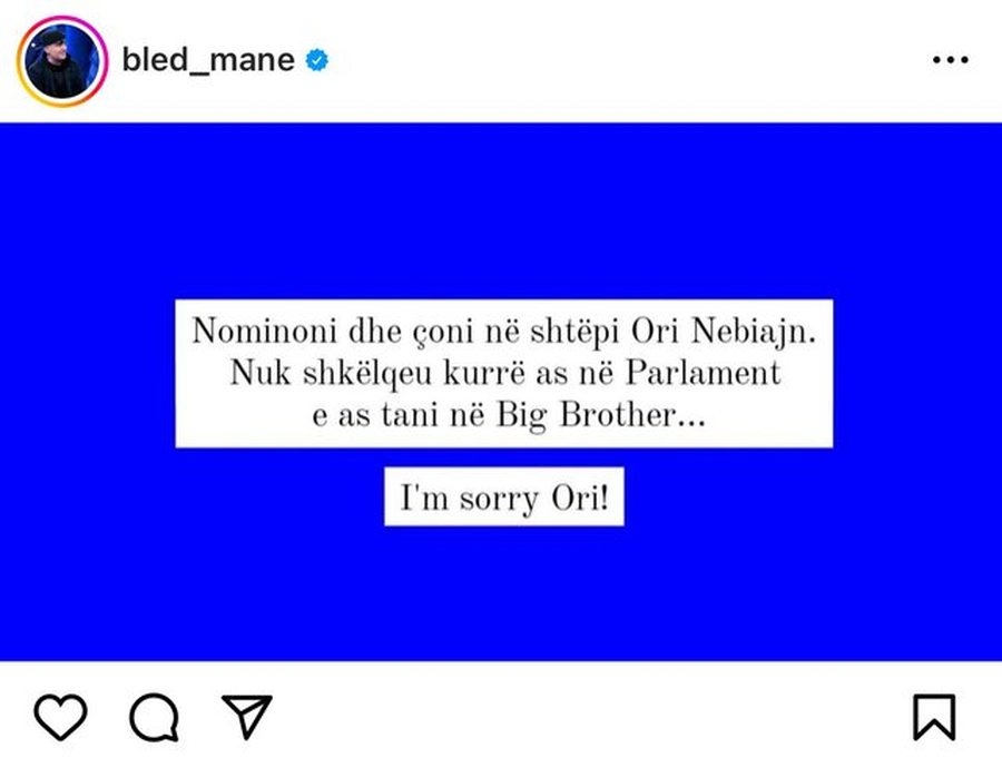 Bledi Mane ironizon Ori Nebijajn: Nominojeni dhe çojeni në