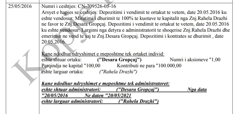 Rahela Drazhi i dhuron kompanine e sapokrijuar Desara Gropçaj
