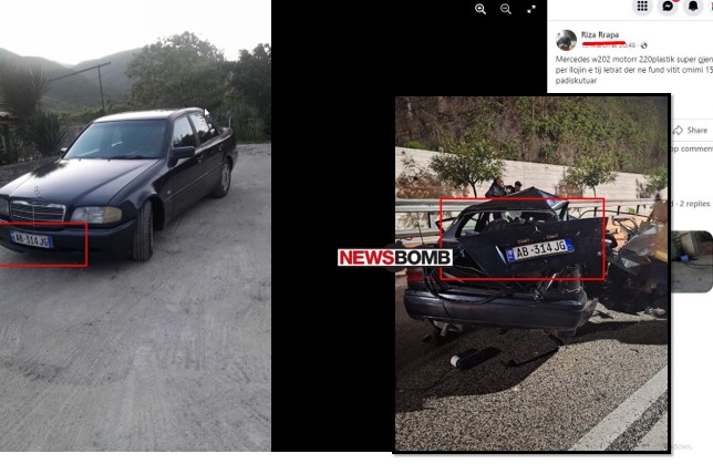 Fotomontazh/ Postimi i nxjere nga Rrapa dy dite me pare dhe automjeti i perplasur kete te diele, 17 mars