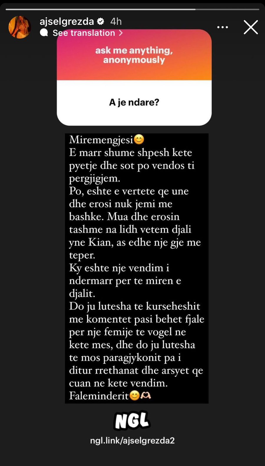 Ajsel Abazi konfirmon ndarjen me Eros Grezdën!