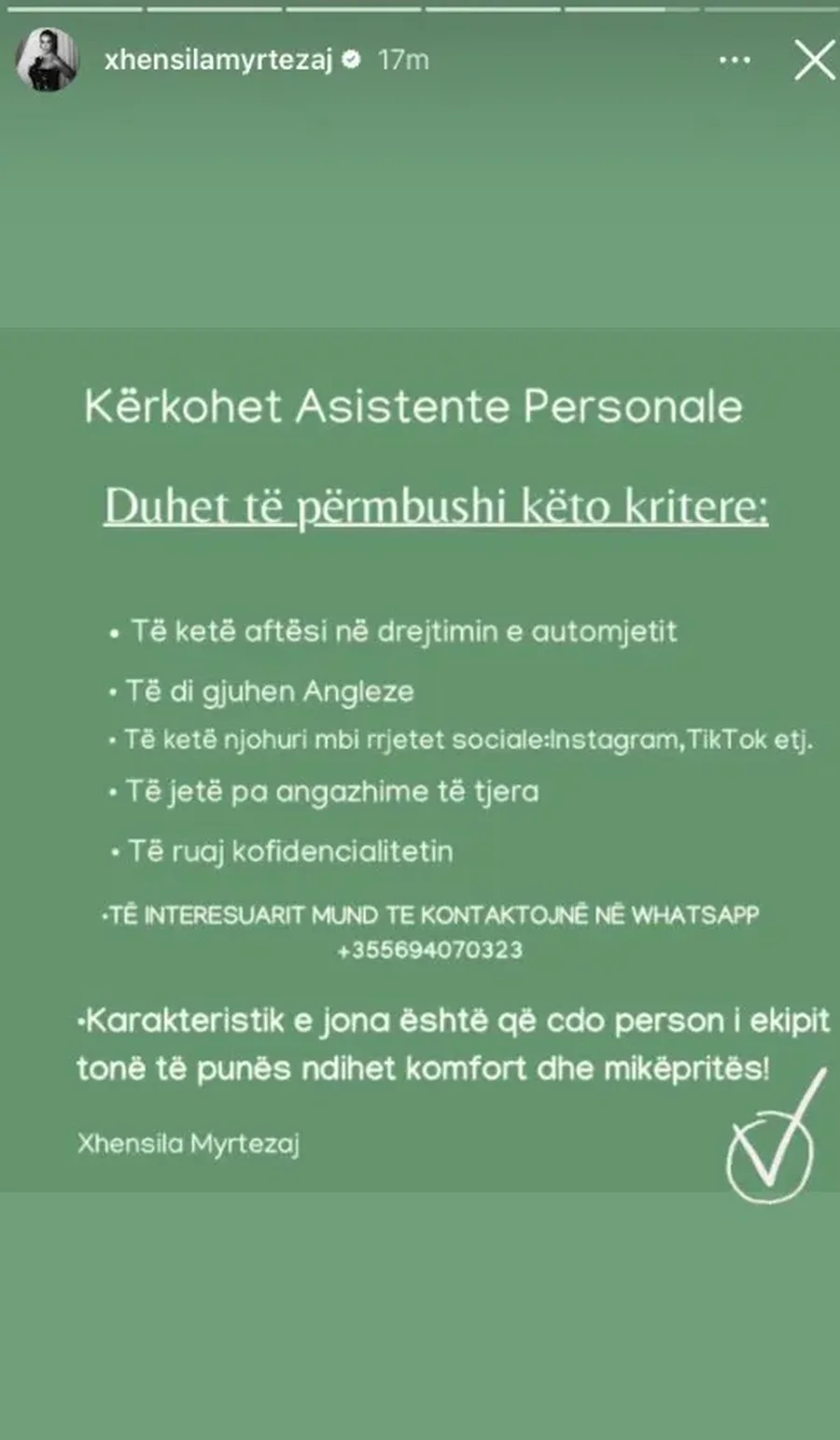 Xhensila kërkon asistente, publikohet lista e kërkesave:
