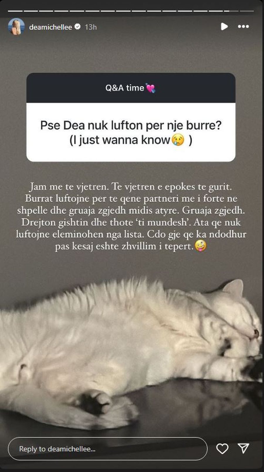 Befason Dea Mishel: “Po më patë duke luftuar për një