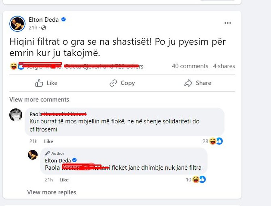 Elton Deda kritikon vajzat që përdorin filtra, ndjekësja "e