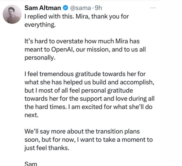 Sam Altman reagon pas dorëheqjen së Mira Muratit nga OpenAI
