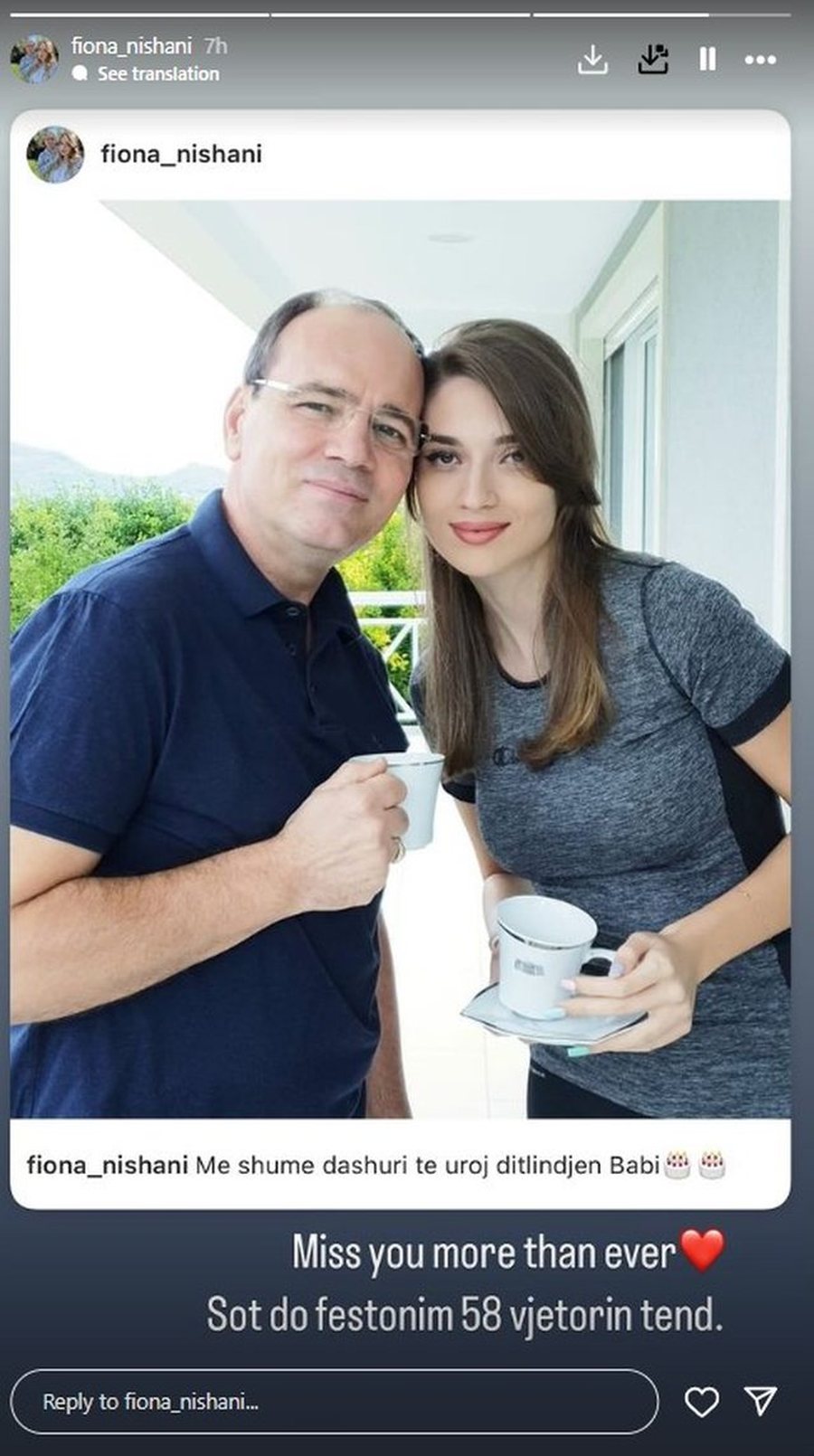 “Sot do festonim 58-vjetorin tënd”, vajza e Bujar Nishanit