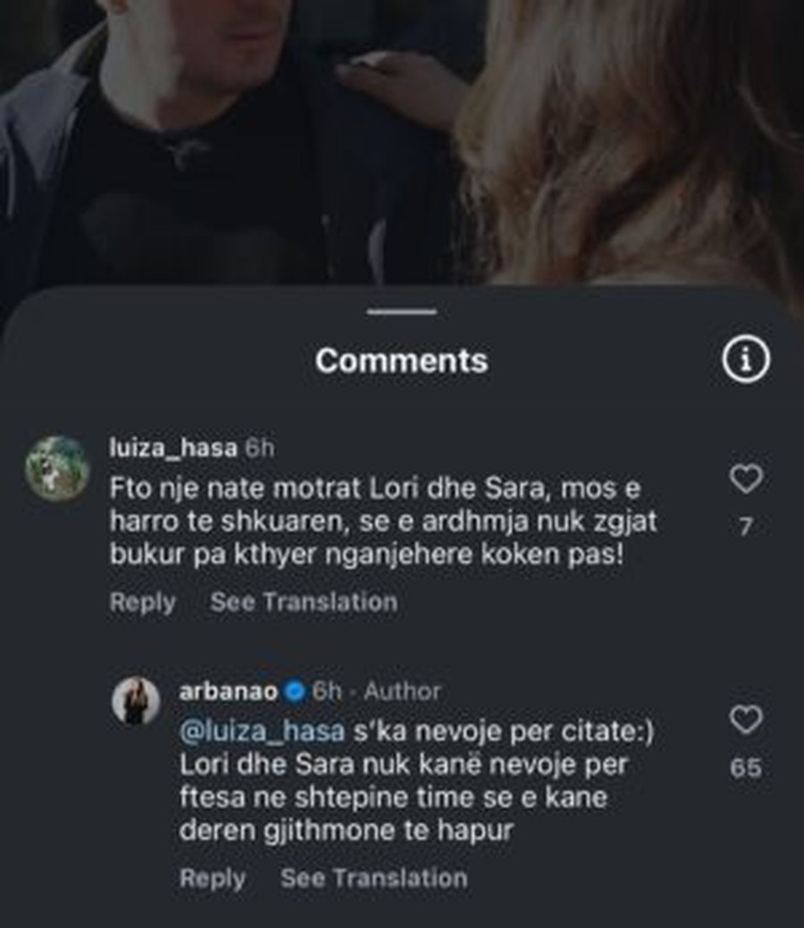 “Fto Lorin dhe Sarën në emision”, Arbana i përgjigjet