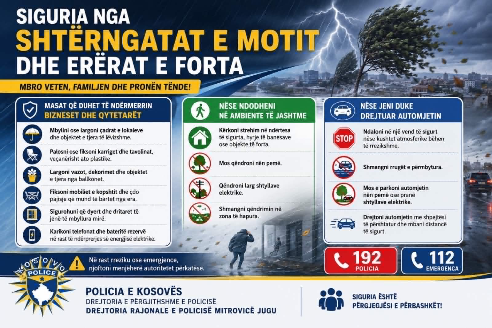Pas paralajmërimeve për stuhi  policia apelon për kujdes të shtuar