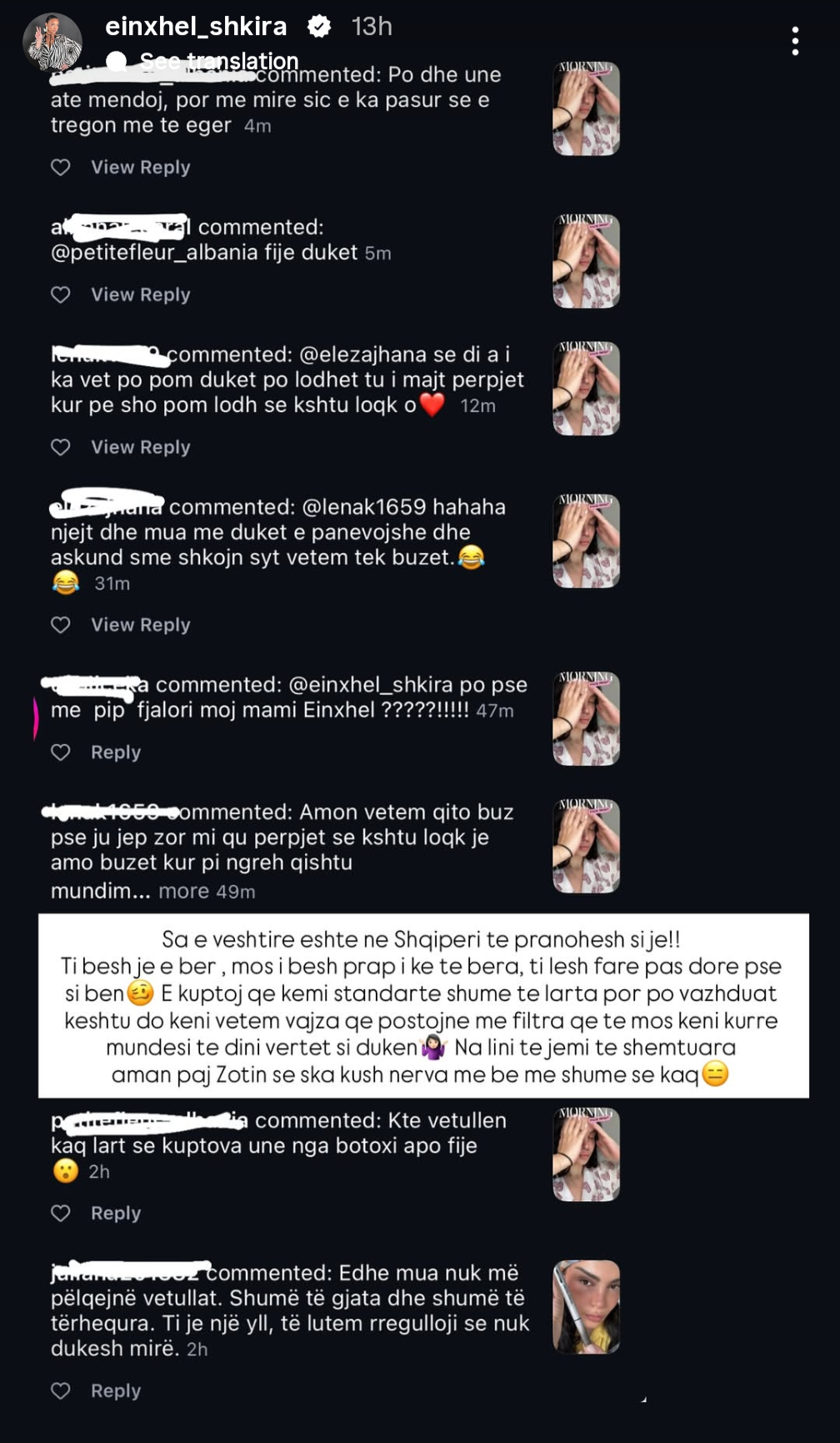  Na lini të jemi të shëmtuara  aman   Einxhel Shkira shpërthen ndaj ndjekësve pasi e kritikuan për postimin e fundit