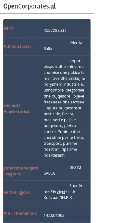 Pasi Andis Salla u bë ministër  prindërit e tij u bënë liderë në biznesin masiv të pesticideve me shoqëritë monopol