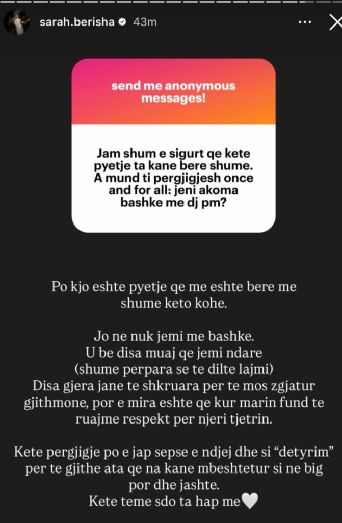 Sarah Berisha konfirmon publikisht ndarjen PM dhe bën këtë deklaratë